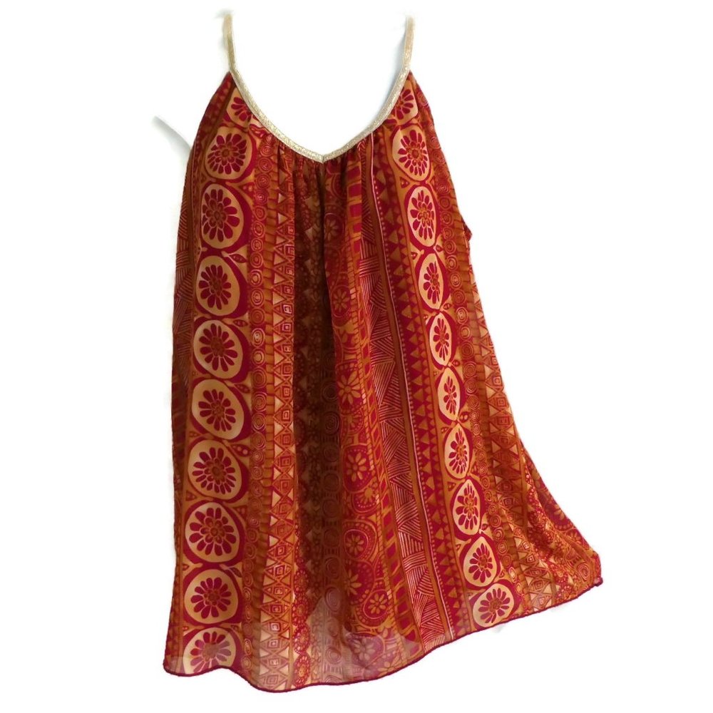 Vintage Rampage Cami Gold Lurex Elastic V Neck Lined Mod Red L